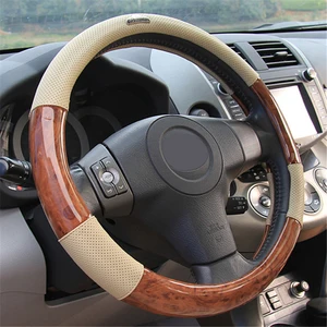 2018 car steering wheel cover light wood grain leather comfortable car steering wheel covers fits 38cm fits 15 car accessories free global shipping