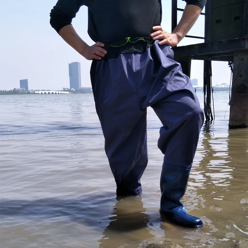 

High-Jump Breathable Waist Mesh Fishing Waders Waterproof PVC Boot Soft Bottom Leather Pant Waders for Hunting Fishing Overalls