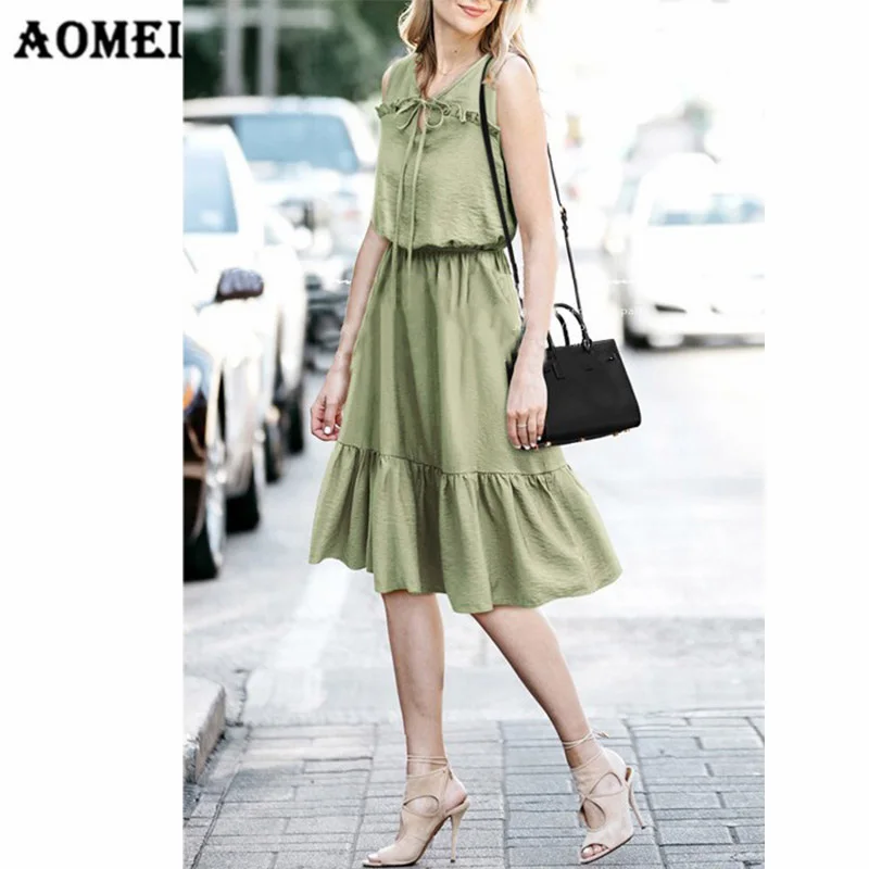 Dress Summer Girls for Women New Peplum Casual Dresses Fashion Lace Up Elastic Waist Femme Tank Elegant Robes Tunics Gowns | Женская