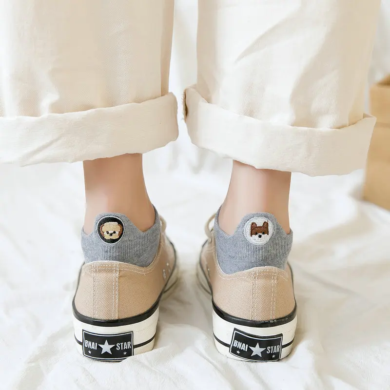 5 пар/партия, женские носки с вышивкой Kawaii Happy Fashion, забавные Женские носочки, хлопковые летние яркие цвета