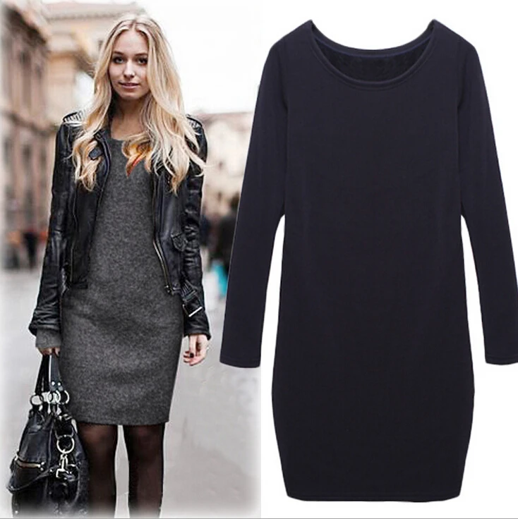 

3XL Plus Size Women Winter Dress Pure Color Soft Dress Nap Casual Dress Long Sleeve Autumn Casual Sexy Line Vestidos 2017