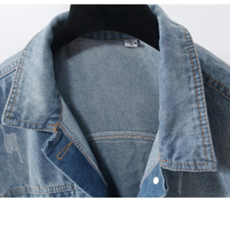 Женская джинсовая куртка 2018 весна осень письмо шаблон поло воротник джинсовое