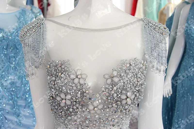 2016 New Arrive High quality Hand Made Beaded Luxury Floor Length Embroidery Backless Silver Grace beauty Evening Dresses | Свадьбы и