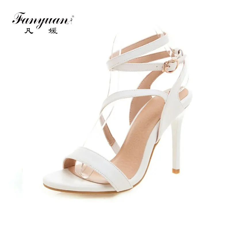

fanyuan new summer new woman shoes white black super thin high heels sandalsankle buckle cross strap women gladiator sandals