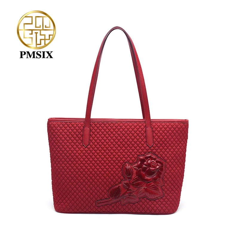 PMSIX Женская вместительная Холщовая Сумка из тисненой кожи повседневная