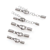 5pieceslot stainless steel necklace cord end caps spring silver tone with lobster claw clasp for diy jewelry findings