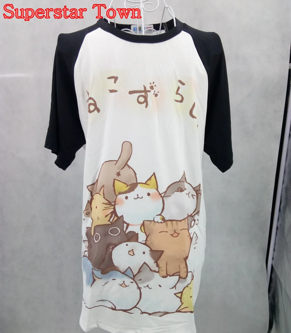Лето Harajuku Atsume Neko АнимеМультфильм Японский Kawaii СлучайныеКошка Топы Tee|t shirt cat|cat