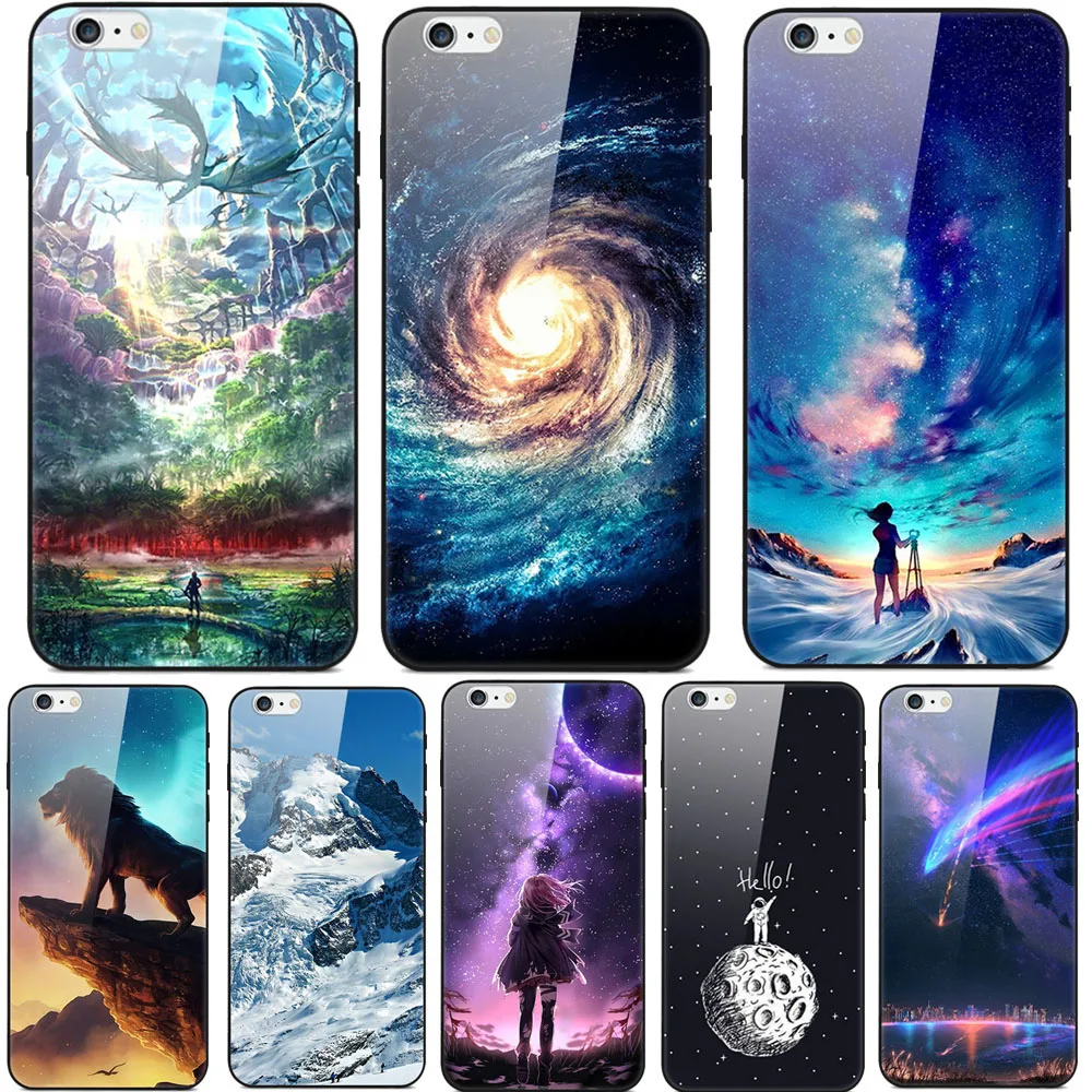 Чехол из закаленного стекла для iPhone 6 S Plus жесткая Задняя стеклянная крышка чехол