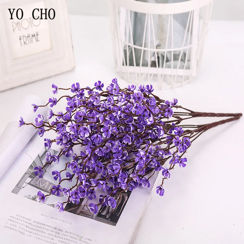 

YO CHO Plum Cherry Blossom Artificial Silk Flower Flores Sakura Tree Branch Home Table Room Decor DIY Wedding Decor Fake Flowers