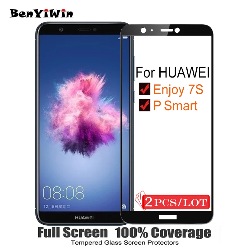 2 шт. 100% оригинальное закаленное стекло с полным покрытием для Huawei P Smart 2.5D 9H защита