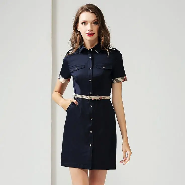 Летнее платье новинка для путешествий с отворотом короткий рукав приталенная