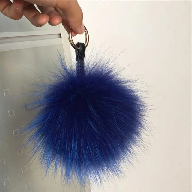 blue 15 см пушистый шарик из меха енота Pom брелок Porte Clef Pompom De Fourrure Llavero помпон брелок для ключей, Брелок Украшение подвеска на сумку - Цвет: blue