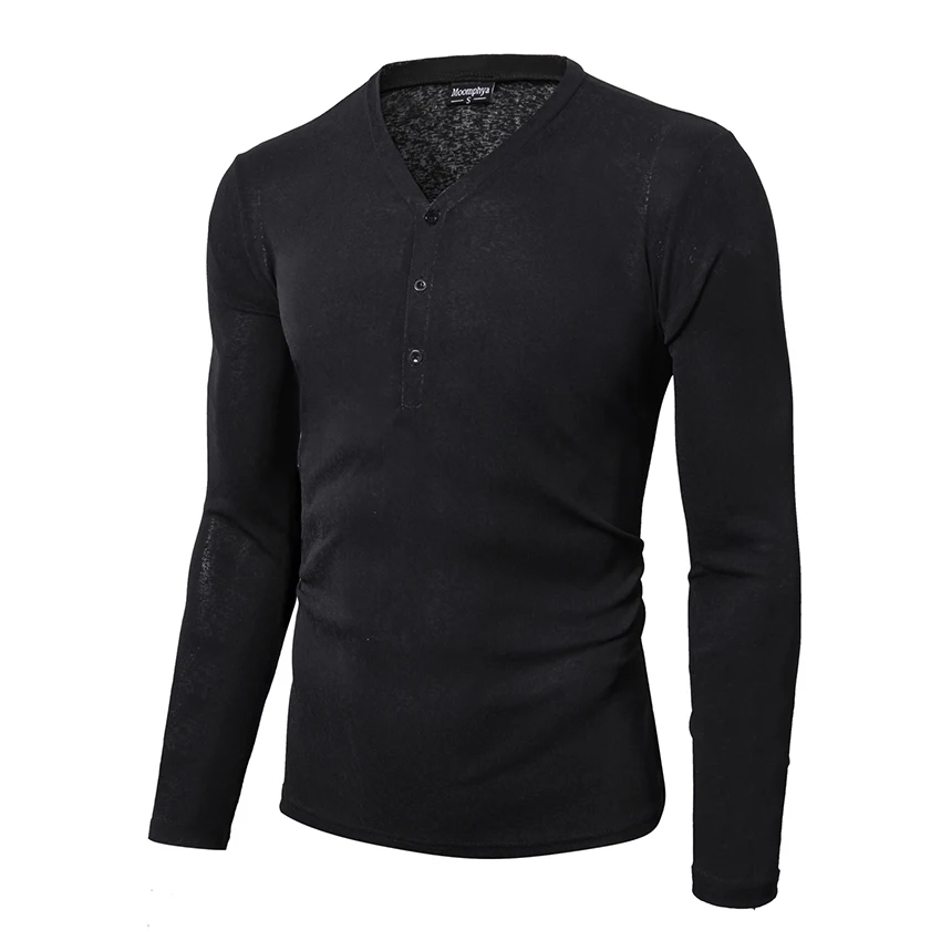 Футболка мужская облегающая с длинным рукавом и V-образным вырезом | Мужская