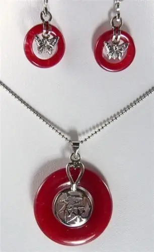 Women's Wedding Charming red gem butterfly earring blessing happiness pendant necklace set 5F7E8RT silver- real silver mujer | Украшения