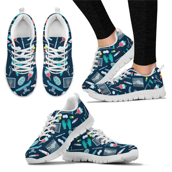 XR30AQ Twoheartsgirl/Модные женские кроссовки; обувь на плоской подошве с милым рисунком медсестры; повседневная женская обувь из сетчатого материала на шнуровке; Zapatos plus - Цвет: XR30AQ
