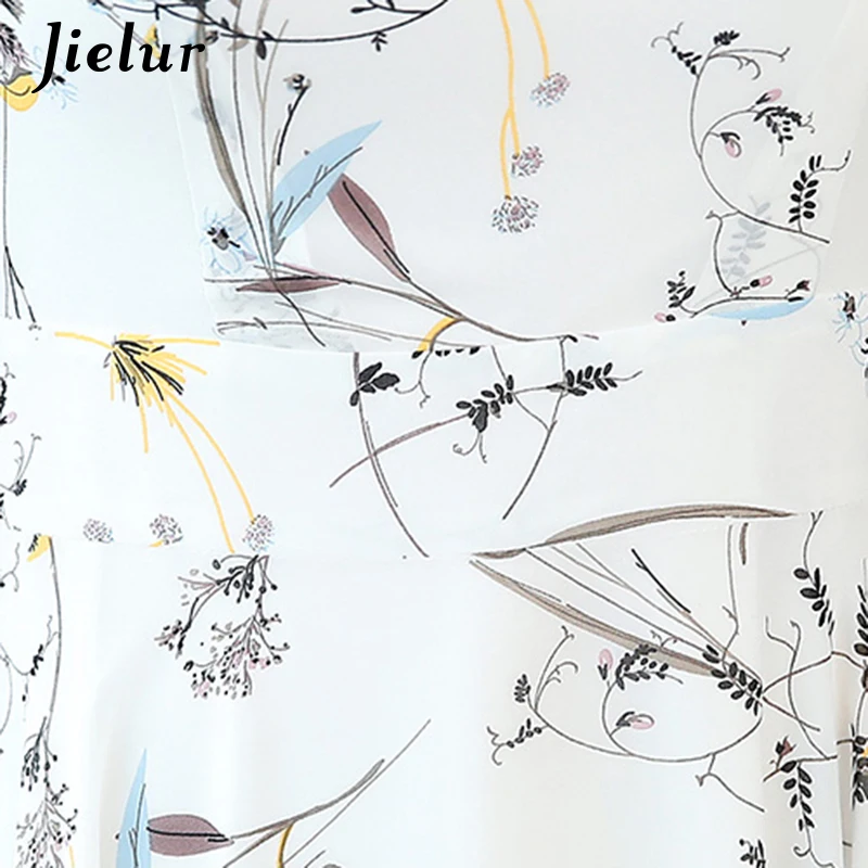 

Jielur Chiffon Dress Women Summer Short Sleeve Floral Print Boho Dress Slim Vacation Asymmetry White Dresses Elegant Vestidos