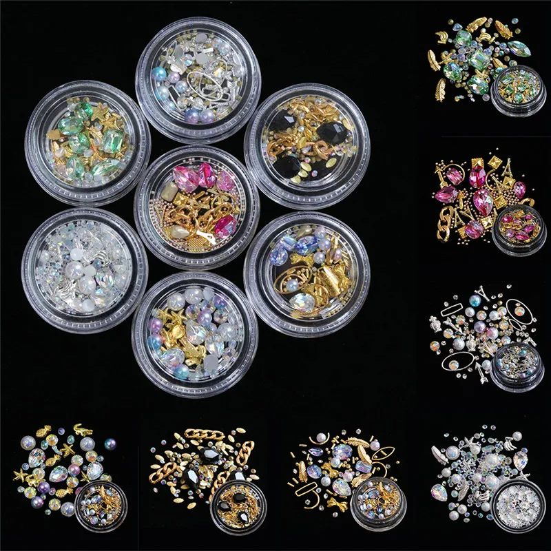 Наклейки для ногтей Стразы бусины Русалка градиентный жемчуг полукруг 3D DIY