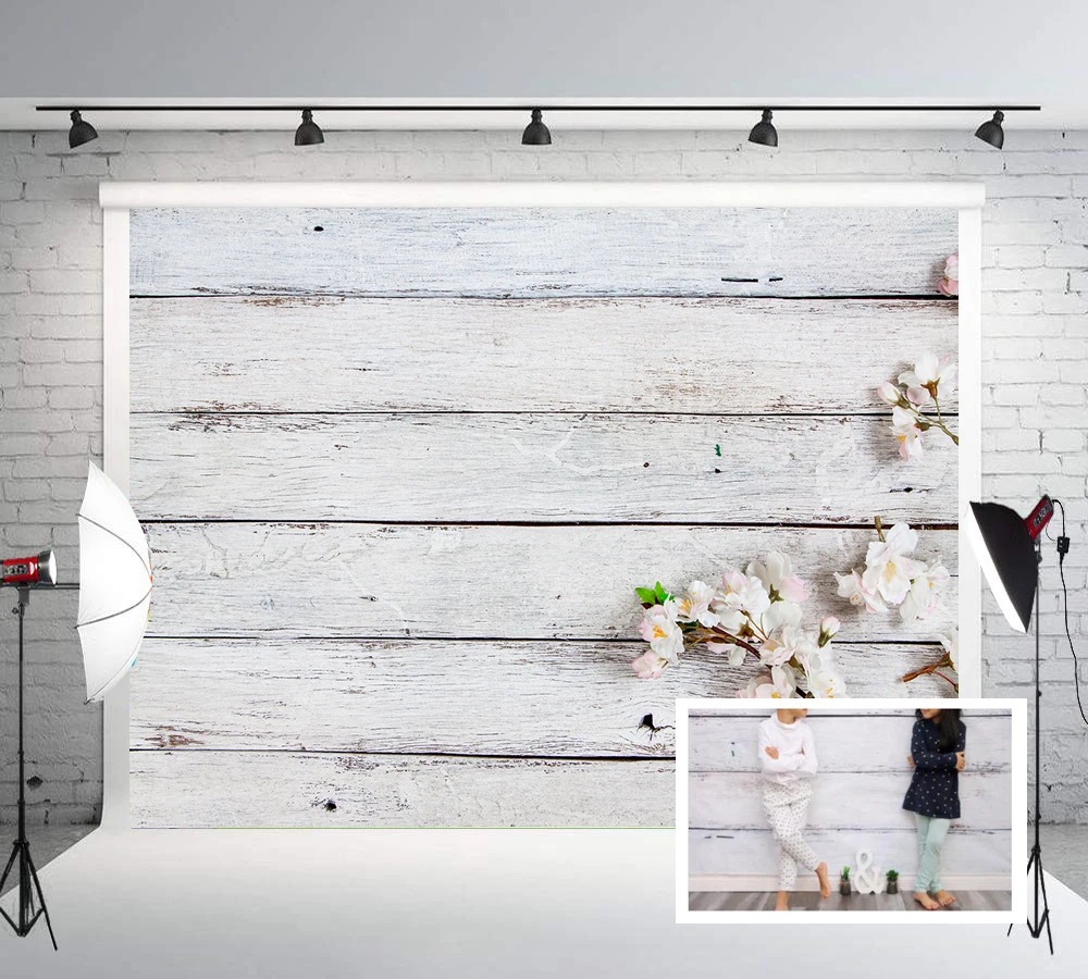 

White wood floor backdrops flower floral wall photo background baby child wedding bridal shower photo back drop for picture B-28