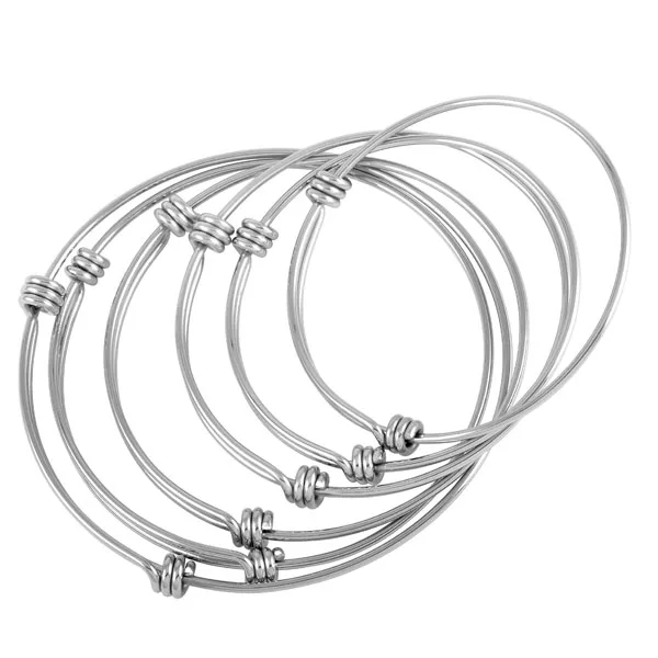 

IJB0214 Shiny White Expandable Wire Bangle Bracelet for Charms Adjustable for Stacking Charm Bracelets Bracelet Blanks