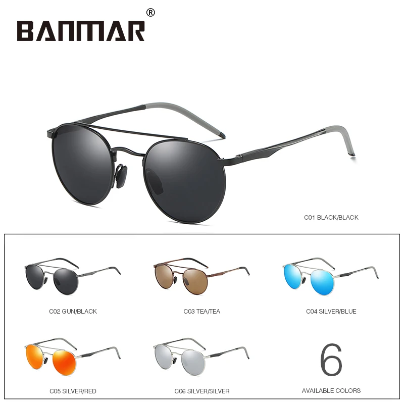 BANMAR Retro Aluminum Round Sunglasses Men Vintage Steampunk Sun Glasses Women Hip Hop Luxury Brand Eyewear UV400 A540 | Аксессуары для