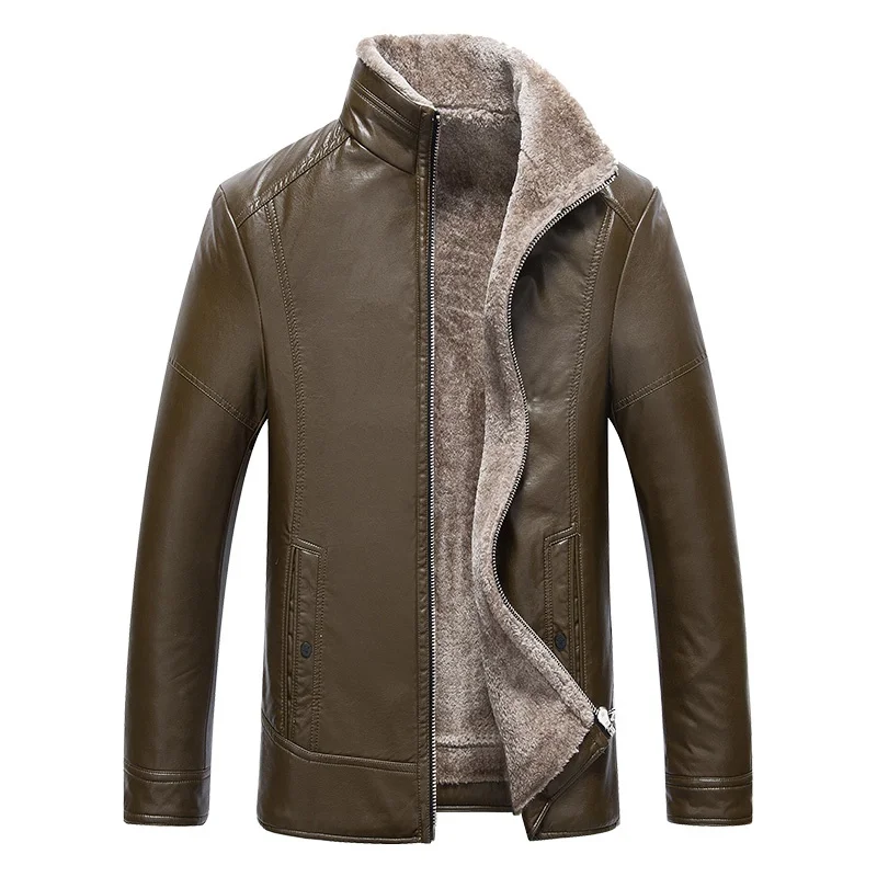 DZYS Men's Thick Warm Faux Leather Jacket for Men Male | Мужская одежда
