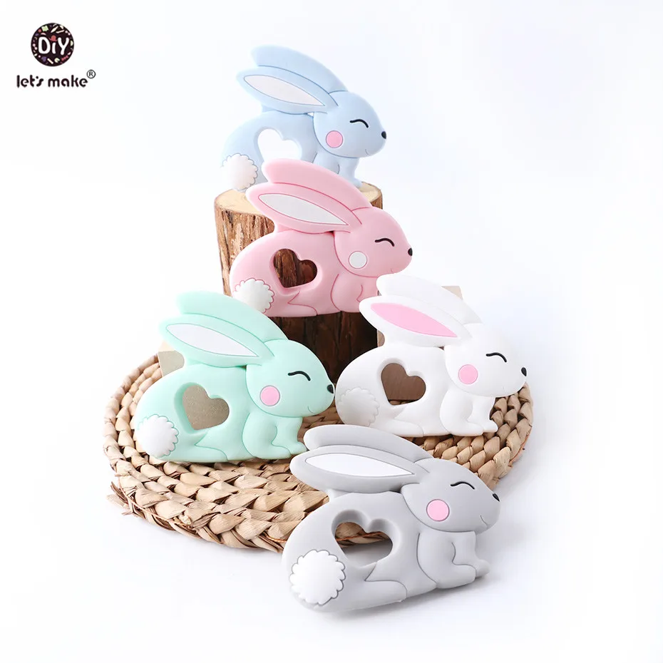 

Let's Make Baby Teether Pet Rodent 1PC 4-6 Months Rabbit Animal Bunny BPA Free DIY Pacifier Chain Silicone Teether Teething Toys