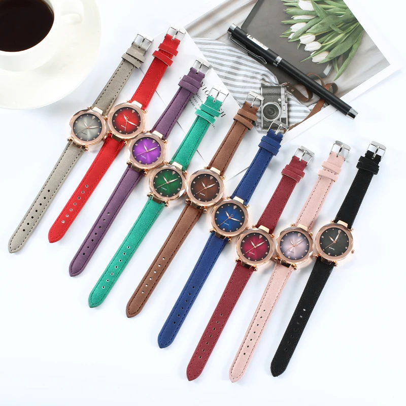 Прямая поставка 2019 женские часы кварцевые наручные в простом стиле с кожаным