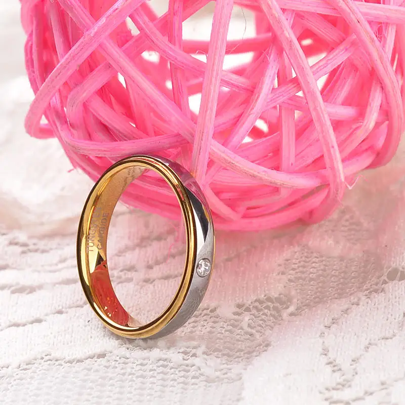 

4MM Gold Silver Color Tungsten Ring For Women Wedding Band with Cubic Zircon Stone Rings Alliance Bridal Jewelry US Size 4-9