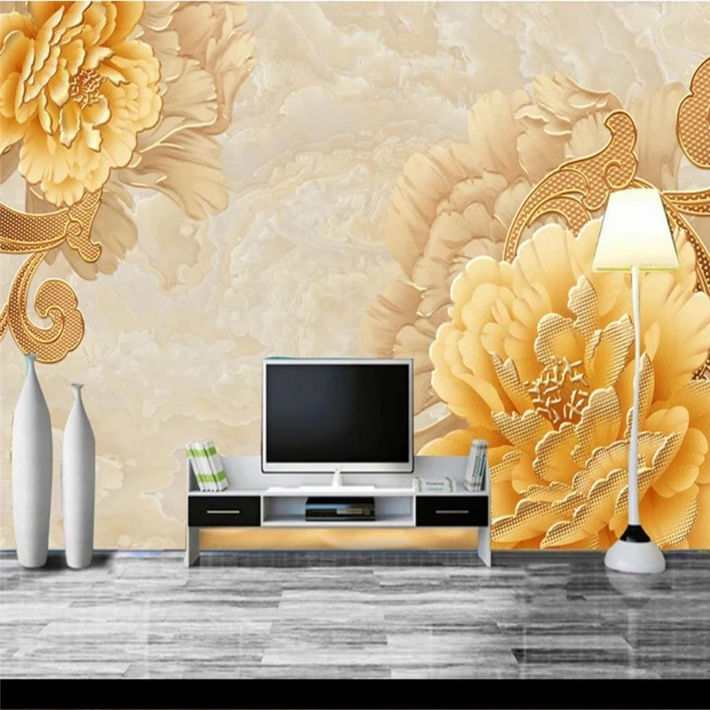 Пользовательские 3d обои Классические желтые пионы современный простой диван
