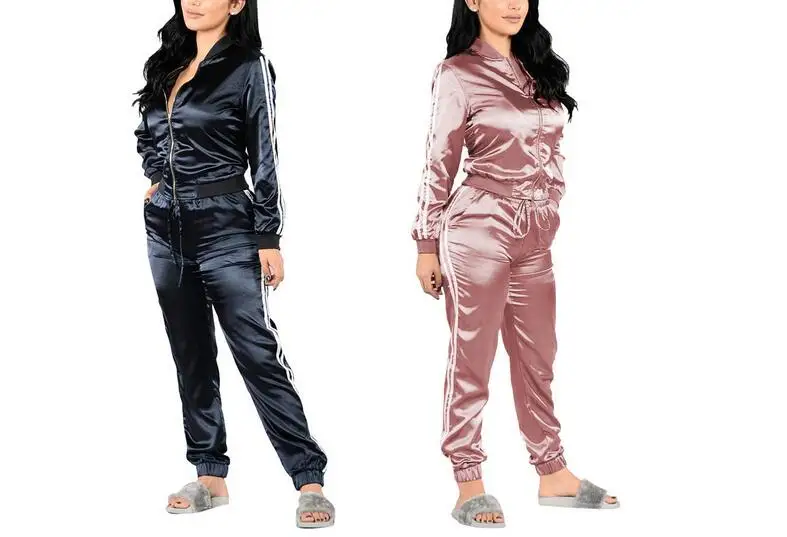 Tracksuit Women Autumn Casual 2 Pieces Suit Solid Slim (Hooded Sweatshirt+Long Pants) Leisure Suits Lady Zipper Fly Lady