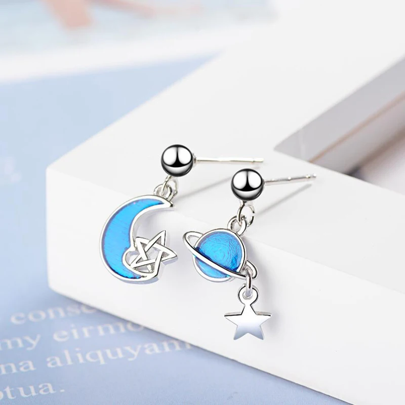Latest Earrings For Women 925 Sterling Silver Jewelry Fashion Blue Cosmic Planet Earring Girl Valentine's Day Accessories Gifts |