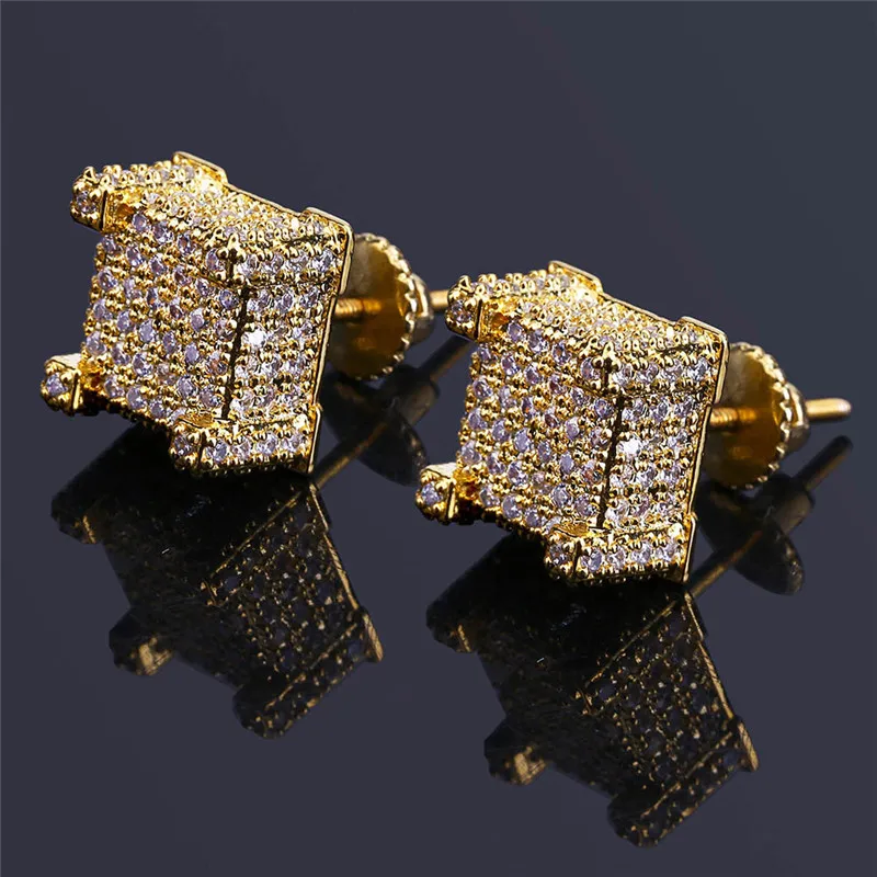 OMYFUN заводская цена хип-хоп Bling Brincos Для мужчин Jewelry 3A+ CZ микро проложили рок-жеребец серьги, Серебристые серьги Bijoux - Окраска металла: gold color