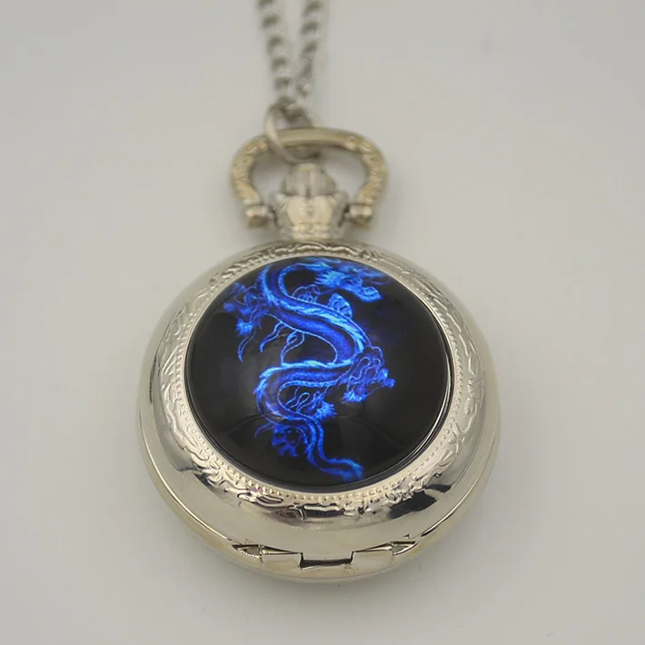 Fiery Blue Dragon кварцевые карманные часы ожерелье женские черные Серебряные Бронзовые Брелоки часы огненная семья гребень Игра престолов - Цвет: model 2