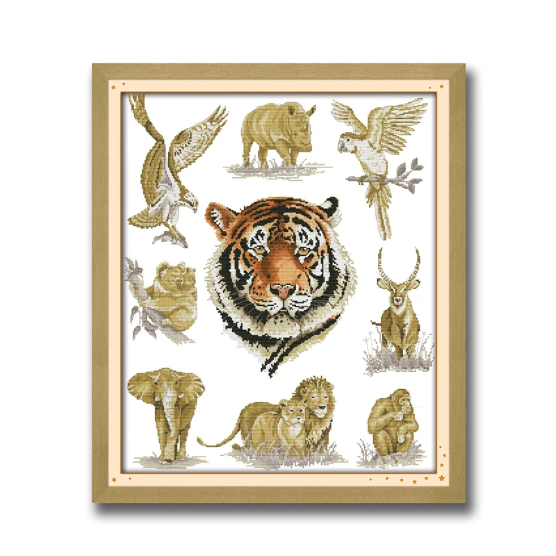 Король животных Тигр декор живопись Счетный напечатанный на холсте DMC 14CT 11CT