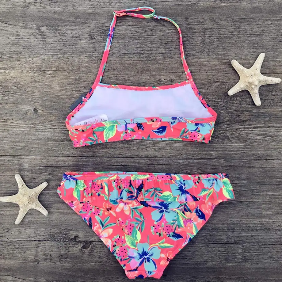 Женский цветочный купальник комплект бикини для девочек-подростков детский из