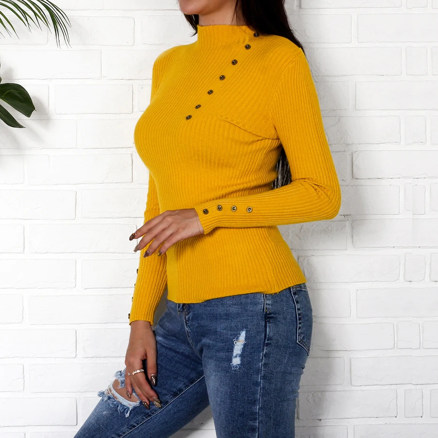 Turtleneck Sweater Women Pullover 2018 New Fashion Button Long Sleeve Jumpers Autumn Casual Basic Kintwear Black White Red | Женская