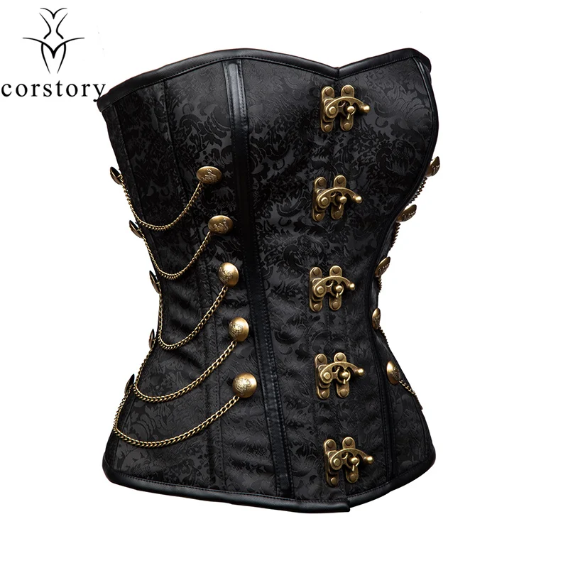 Corstory для женщин Винтаж пикантные красные качалки Готический Корсеты и бюстье деталь пряжки цепи талии тренер Shaper стимпанк корсетные
