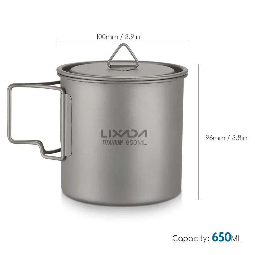 650ml Lixada Ultralight Титан и отдыха на природе, Портативный Кемпинг Пеший Туризм Пикник пивная кружка для воды с складной ручкой 300 мл/350 мл/550 мл/650 мл - Цвет: 650ml