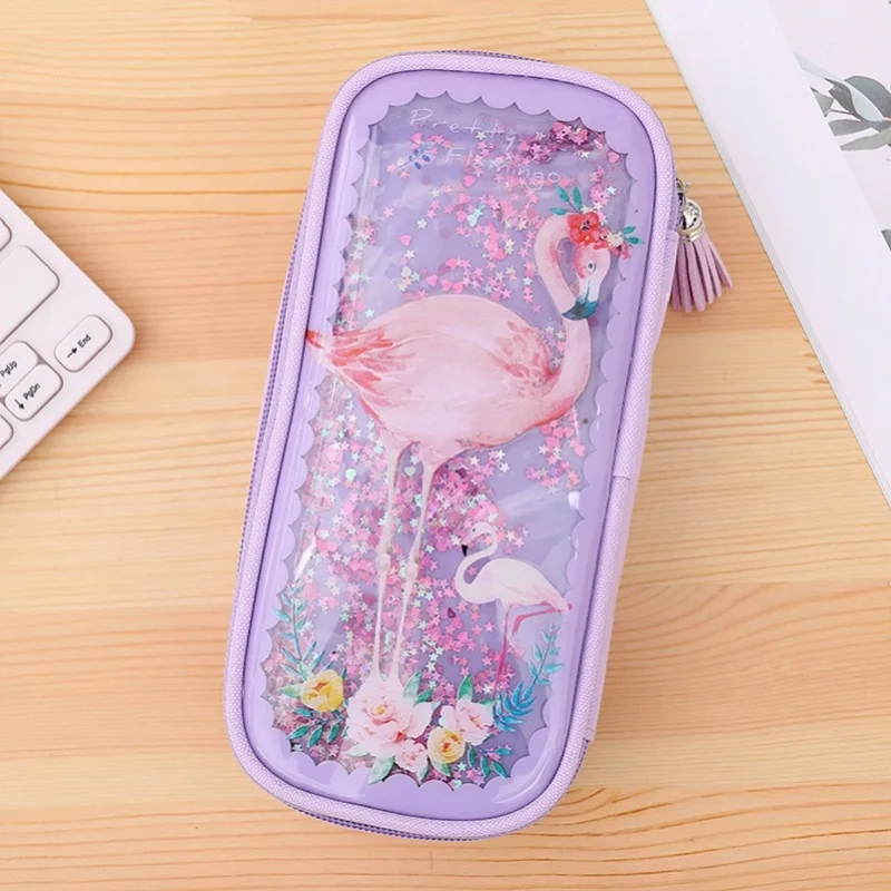 purple flamingo Bling пенал Фламинго нейлоновый пенал Чехол флеш-накопитель в виде единорога держатель милый розовый канцелярские принадлежности Школьные принадлежности кавайи ручка Органайзер - Цвет: purple flamingo