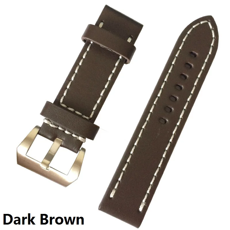 DarkBrown white line 20 мм, 22 мм, 24 мм, 26 мм, кожаный ремешок для часов, ремешок для часов, мужские ремешки для часов, зеленый, оранжевый, бежевый цвета, с серебряной пряжкой из нержавеющей стали - Цвет ремешка: DarkBrown white line