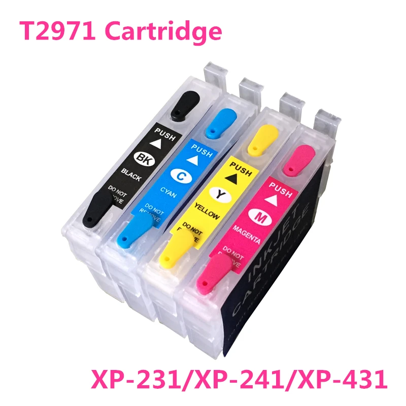 4 шт./лот многоразовый чернильный картридж для EPSON T2971 XP431 XP 431 XP241 с одноразовыми