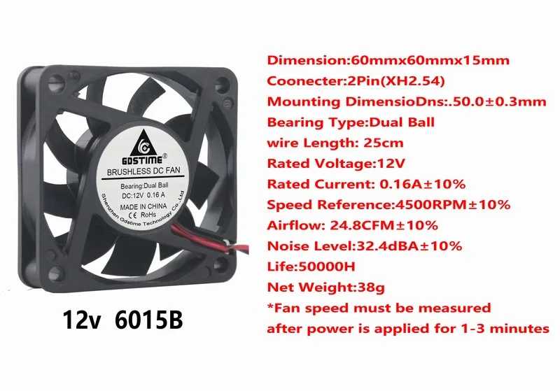 12V Dual Ball 016A Gdstime 2 шт. 6 см DC 5 в 12 В 24 в 60 мм x 15 мм бесщеточный кулер для ПК 60x60x15 мм чехол для компьютера процессор радиатор VGA вентилятор охлаждения 6015 - Цвет лезвия: 12V Dual Ball 016A
