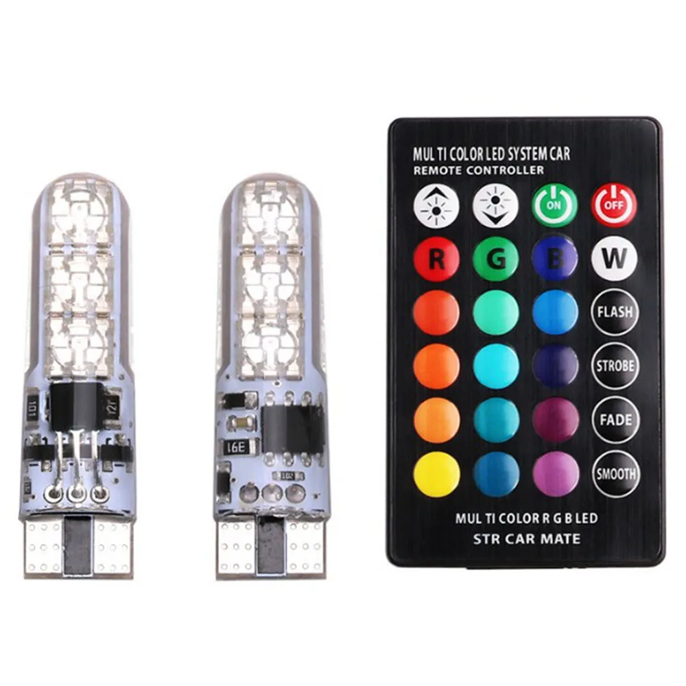 2 шт. T10 W5W светодиодные автомобильные лампы RGB с пультом дистанционного