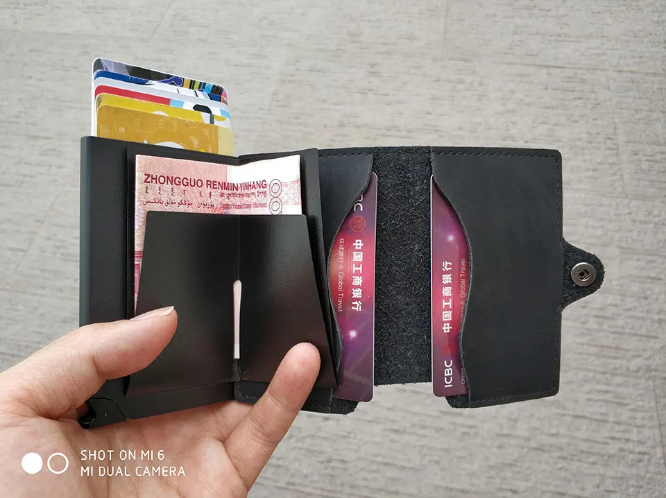 RFID Блокировка винтажный автоматический кожаный кредитный держатель для карт мужской металлический алюминиевый сплав Бизнес ID визитница тонкий кошелек