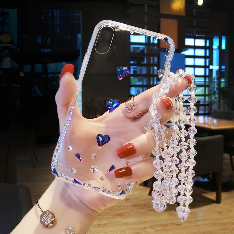 Чехол для телефона с синим сердцем и бриллиантами iPhone 6 s 7 8 plus X XS max XR Samsung galaxy s6 s7 edge