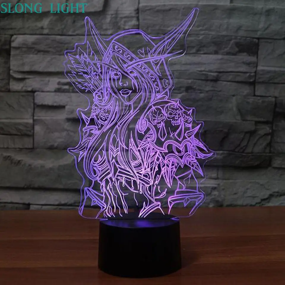 3d лампа World Of Warcraft, детский Ночной светильник, светодиодный Декор для спальни, праздничный подарок, Wow Sylvanas Windrunner, детский ночник, USB
