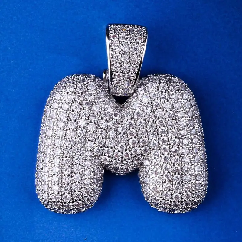 M Iced Out пользовательские Пузырьковые буквы кулон ожерелье пузырь начальные буквы слова Белое золото кулон в стиле хип-хоп Ожерелье для мужчин и женщин - Окраска металла: M