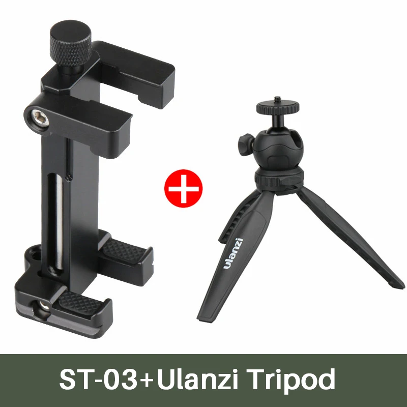 Black with Tripod Ulanzi ST-03 телефон штатив крепление зажим держатель смартфона адаптер с холодным башмаком для iPhone X 7 Sumsung Xiaomi BY-MM1 светодиодный светильник - Цвет: Black with Tripod