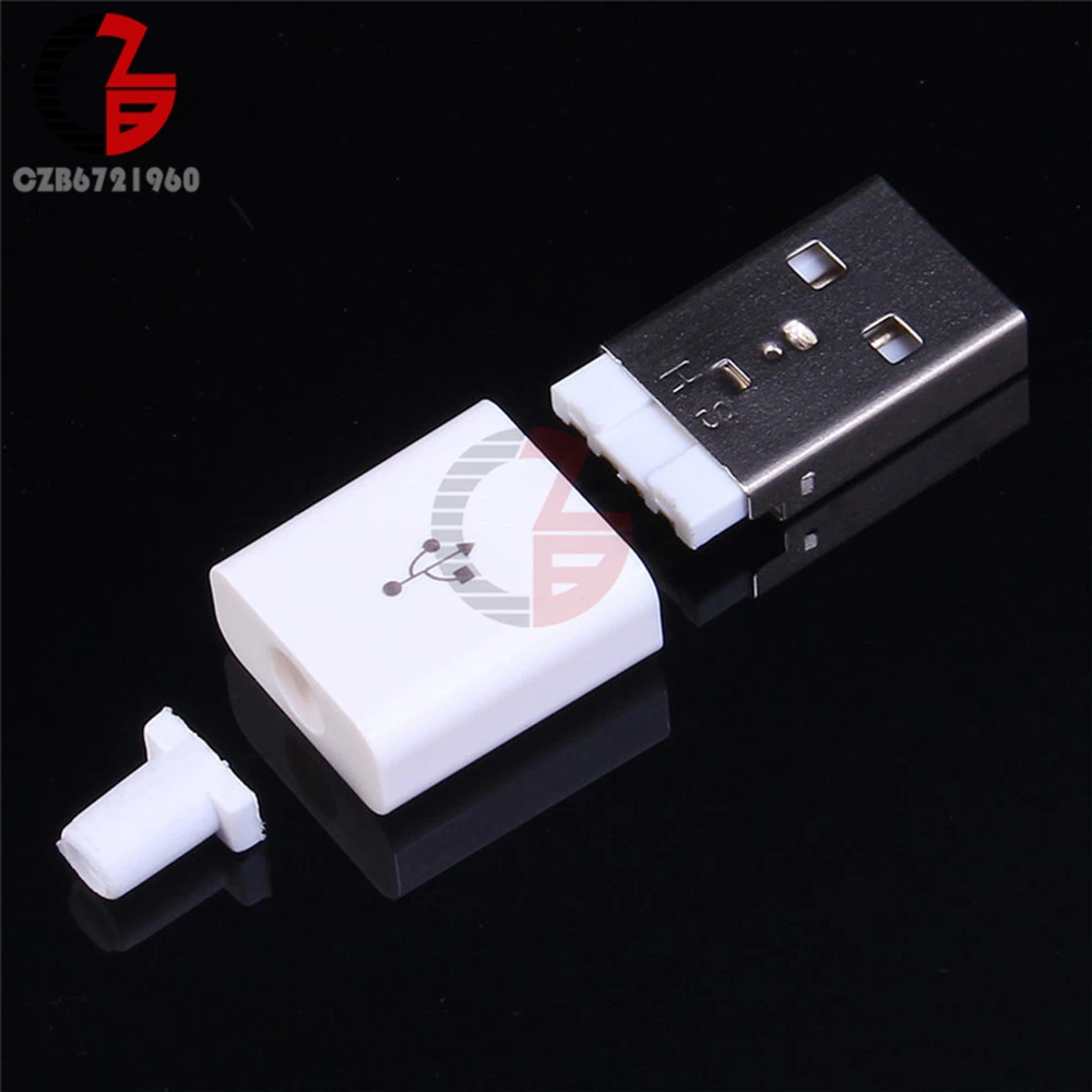 10 шт. Мужской USB разъем комплект 5P USB 2,0 штекер тип-a DIY компоненты белый