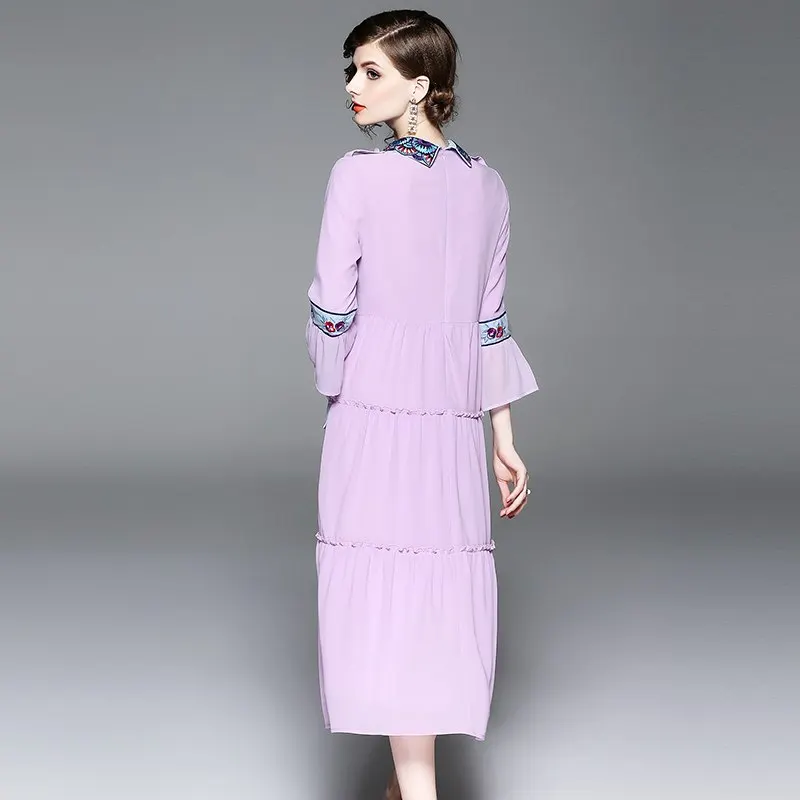 Модное Красивое фиолетовое платье для женщин элегантное 2018 милое расклешенное